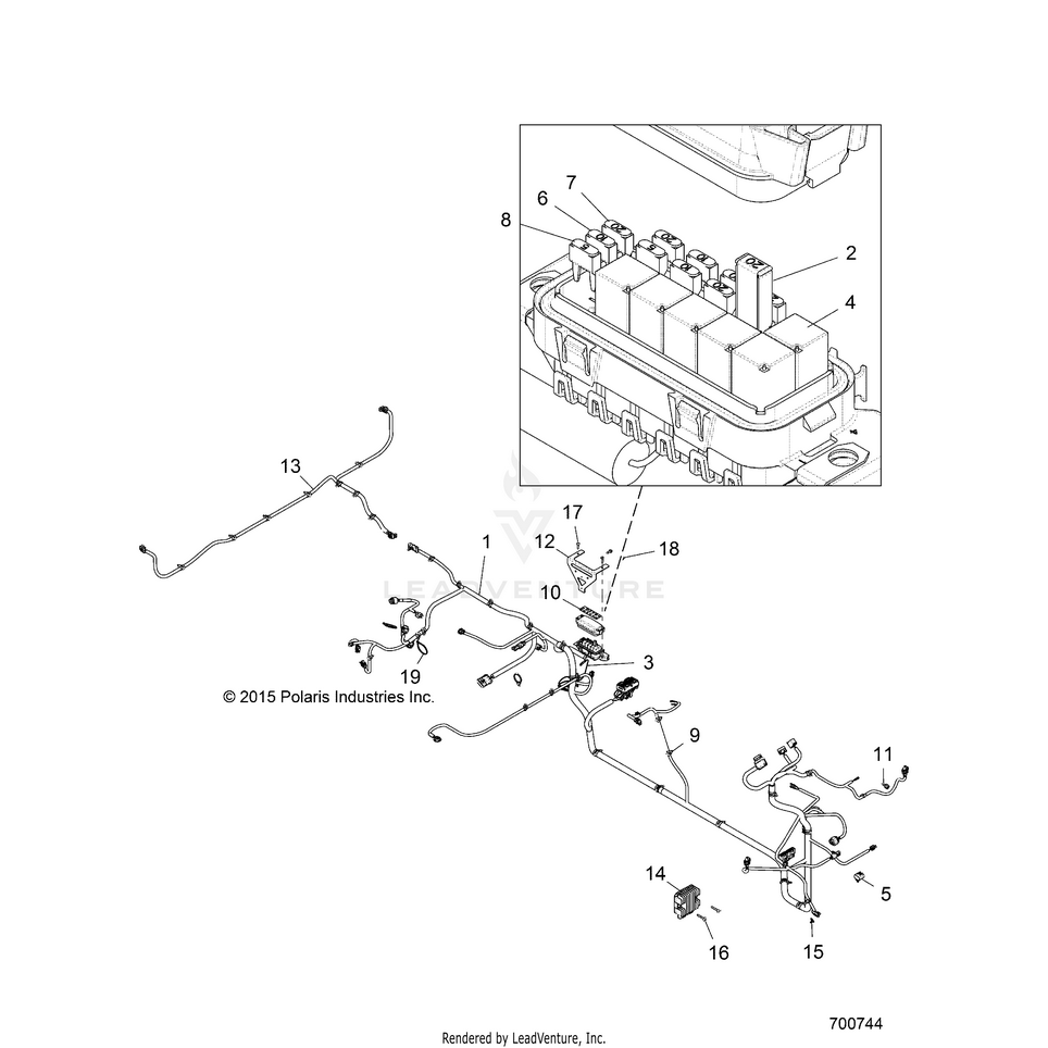 An Image of a Genuine Polaris Parts Schematic Diagram showing the schematic - ELECTRICAL: WIRE HARNESSES - 2016 POLARIS RANGER CREW 570-6 FULL SIZE