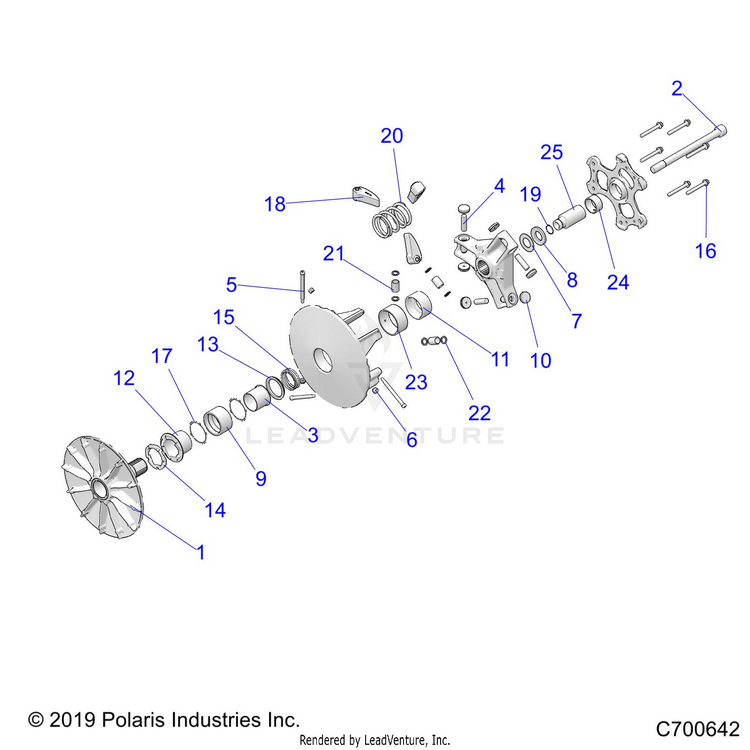An Image of a Genuine Polaris Parts Schematic Diagram showing the schematic - DRIVE TRAIN: PRIMARY CLUTCH - 2020 POLARIS RANGER CREW XP 1000 EPS