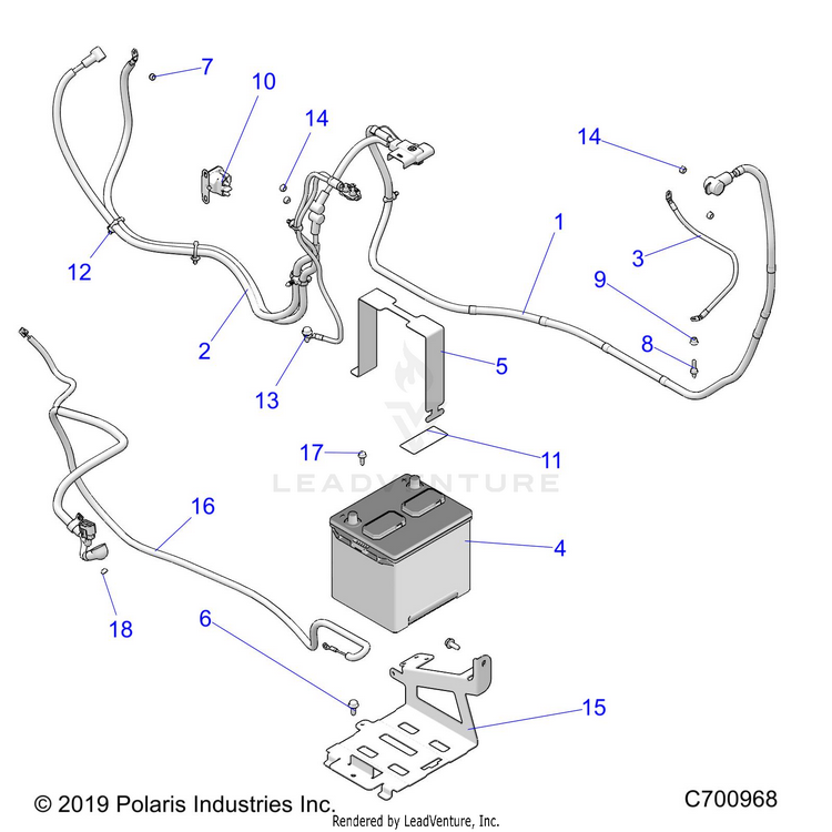 An Image of a Genuine Polaris Parts Schematic Diagram showing the schematic - ELECTRICAL: BATTERY - 2020 POLARIS RANGER CREW XP 1000 NORTHSTAR ULTIMATE AUDIO