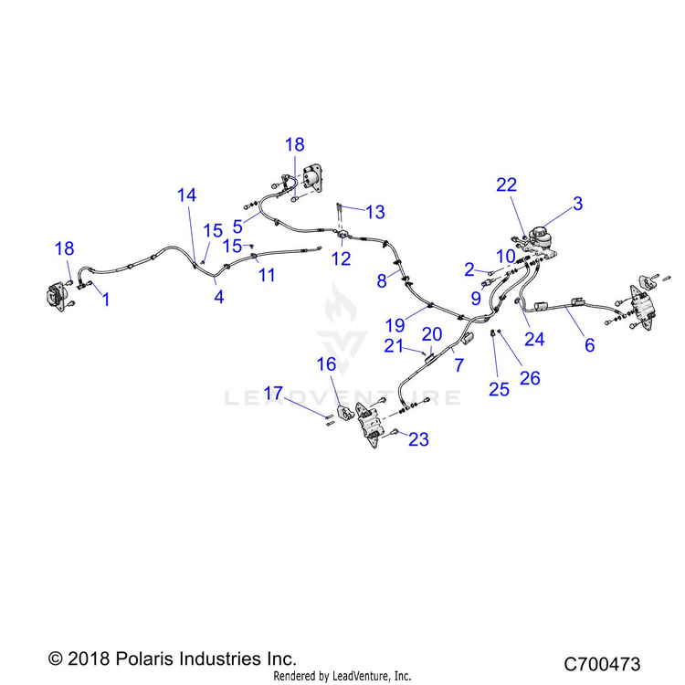 An Image of a Genuine Polaris Parts Schematic Diagram showing the schematic - BRAKES: BRAKE LINES & MASTER CYLINDER - 2020 POLARIS RANGER 1000 FULL SIZE EPS FO