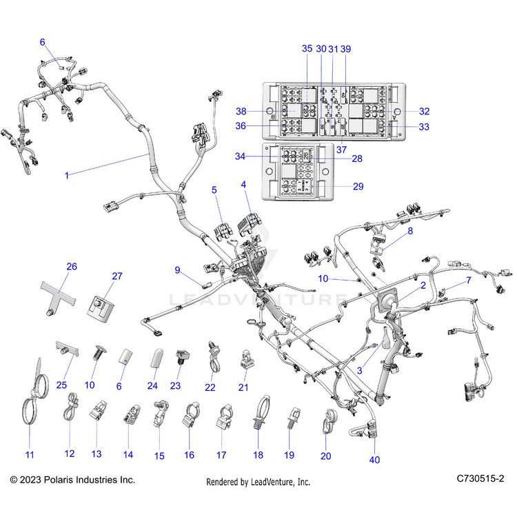 An Image of a Genuine Polaris Parts Schematic Diagram showing the schematic - ELECTRICAL: HARNESS (2) - 2024 POLARIS XPEDITION ADV 5 ULTIMATE
