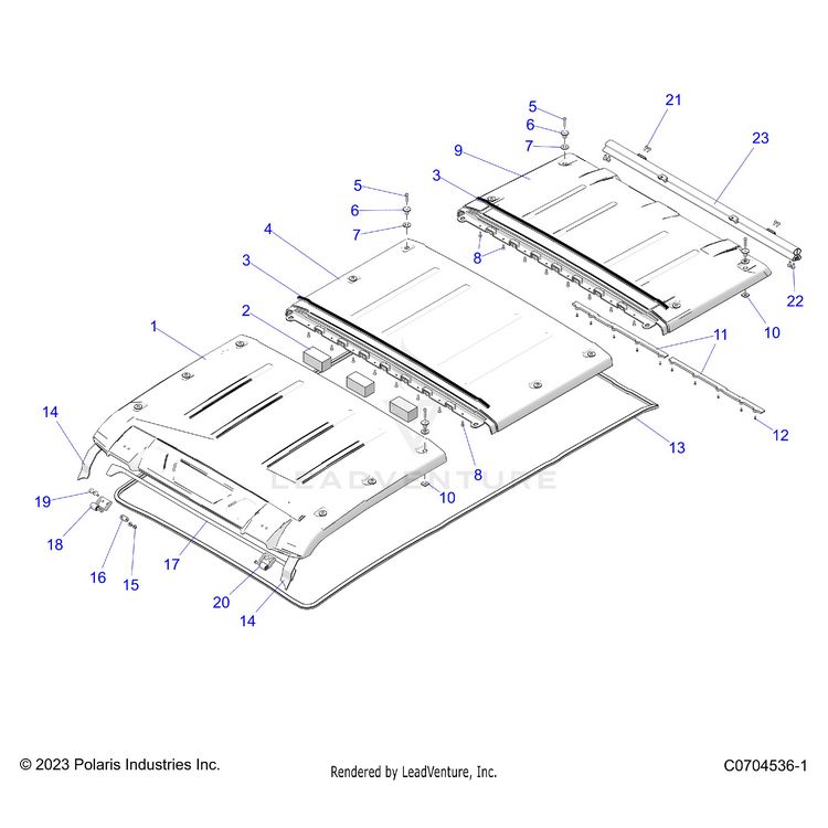 An Image of a Genuine Polaris Parts Schematic Diagram showing the schematic - BODY: ROOF - 2024 POLARIS XPEDITION ADV 5 NORTHSTAR