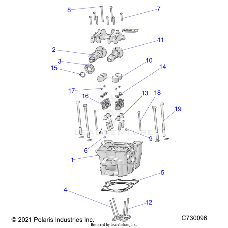 An Image of a Genuine Polaris Parts Schematic Diagram showing the schematic - ENGINE: CYLINDER HEAD CAMS & VALVES - 2023 POLARIS RANGER 570 CREW NORTHSTAR