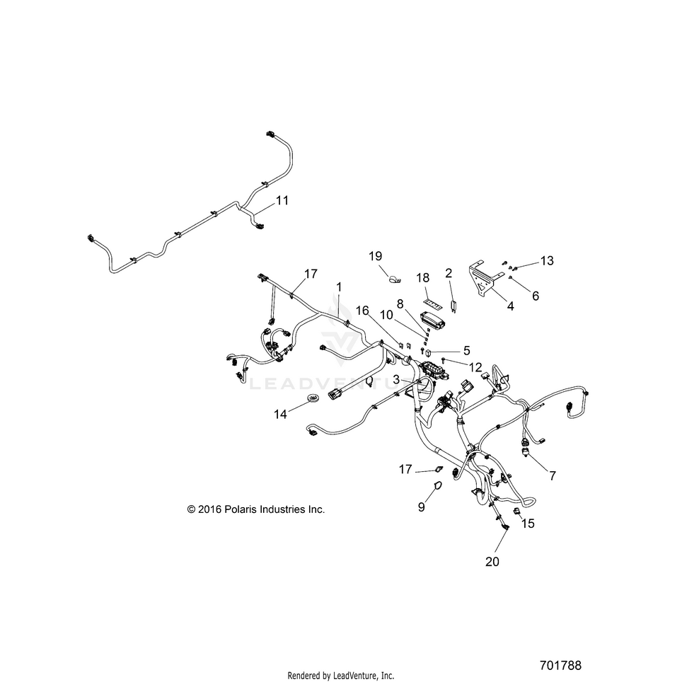 An Image of a Genuine Polaris Parts Schematic Diagram showing the schematic - ELECTRICAL: WIRE HARNESSES - 2019 POLARIS RANGER 500