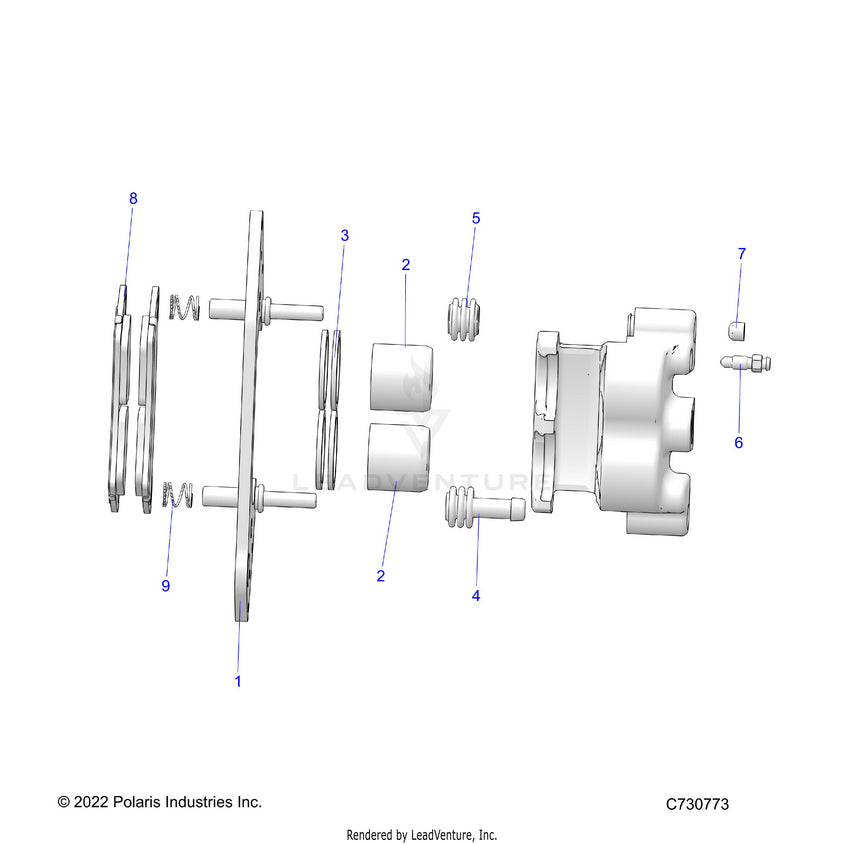 An Image of a Genuine Polaris Parts Schematic Diagram showing the schematic - BRAKES: FRONT CALIPER - 2024 POLARIS RANGER 1000 XP CREW TEXAS EDITION
