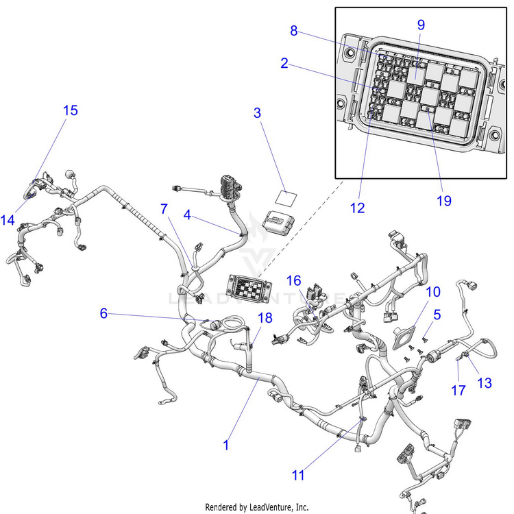 An Image of a Genuine Polaris Parts Schematic Diagram showing the schematic - ELECTRICAL: WIRE HARNESS - 2020 POLARIS RANGER XP 1000 WINTER PREP FACTORY CHOICE