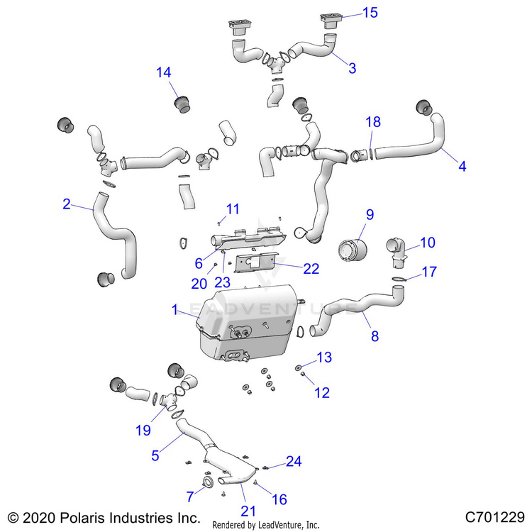 An Image of a Genuine Polaris Parts Schematic Diagram showing the schematic - BODY: HVAC DUCTING - 2021 POLARIS RANGER CREW XP 1000 NORTHSTAR
