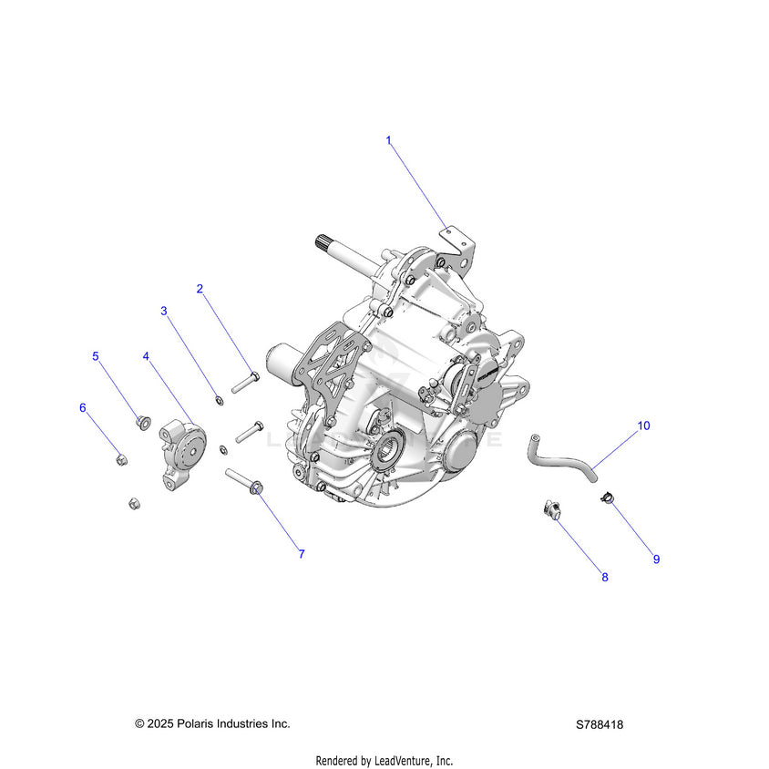 An Image of a Genuine Polaris Parts Schematic Diagram showing the schematic - DRIVE TRAIN: MAIN GEARCASE MOUNTING - 2026 POLARIS RANGER 500