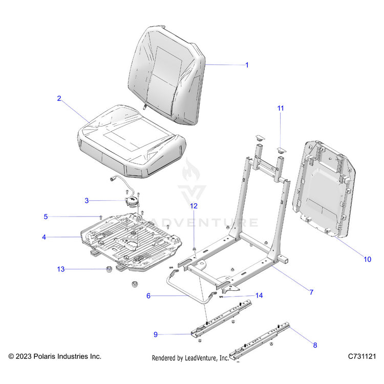 An Image of a Genuine Polaris Parts Schematic Diagram showing the schematic - BODY: SEAT DRIVER - 2025 POLARIS RANGER XD 1500 NORTHSTAR ULTIMATE CREW