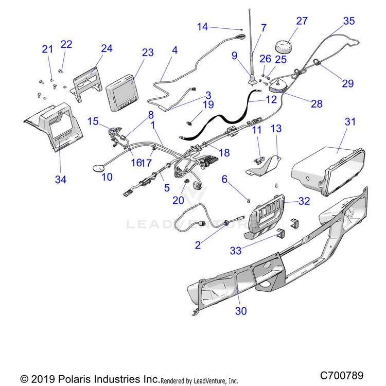 An Image of a Genuine Polaris Parts Schematic Diagram showing the schematic - OPTION: DASH RIDE COMMAND PREM - 2020 POLARIS RANGER XP 1000 NORTHSTAR FACTORY CHOICE