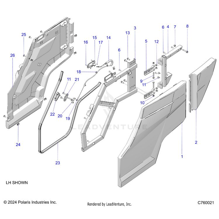 An Image of a Genuine Polaris Parts Schematic Diagram showing the schematic - BODY: DOORS REAR - 2025 POLARIS GENERAL XP 4 1000 ULTIMATE
