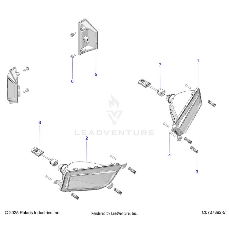 An Image of a Genuine Polaris Parts Schematic Diagram showing the schematic - ELECTRICAL: HEADLIGHTS AND TAILLIGHTS - 2025 POLARIS GENERAL 1000 SPORT
