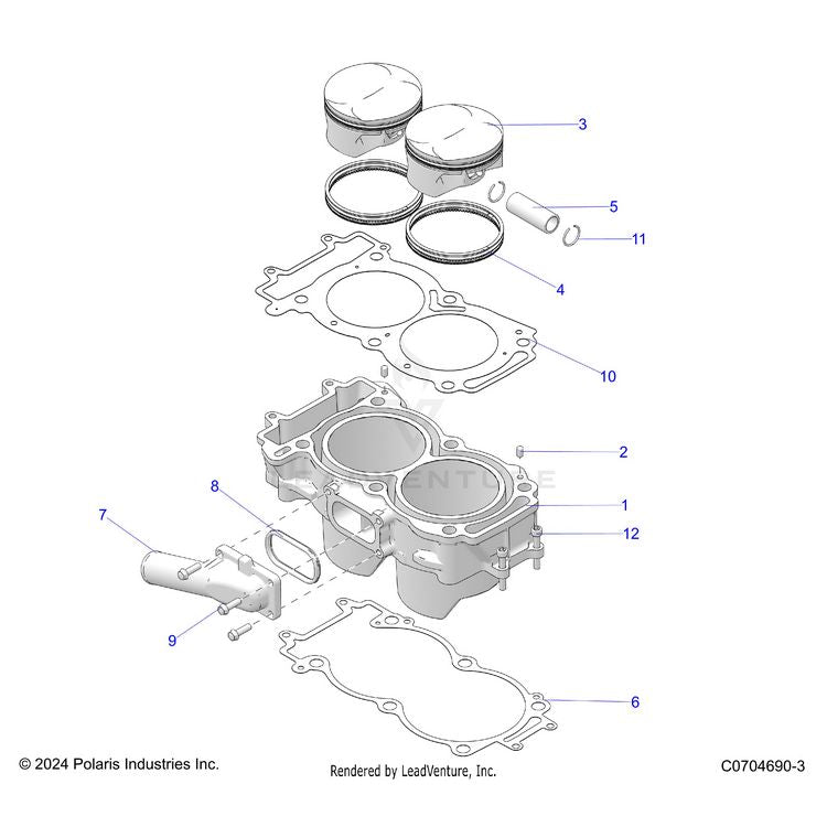 An Image of a Genuine Polaris Parts Schematic Diagram showing the schematic - ENGINE: CYLINDER AND PISTON - 2024 POLARIS XPEDITION XP ULTIMATE