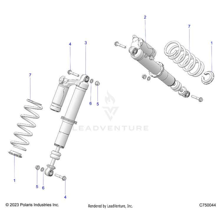 An Image of a Genuine Polaris Parts Schematic Diagram showing the schematic - SUSPENSION: FRONT SHOCK MOUNTING - 2025 POLARIS GENERAL 1000 PREMIUM