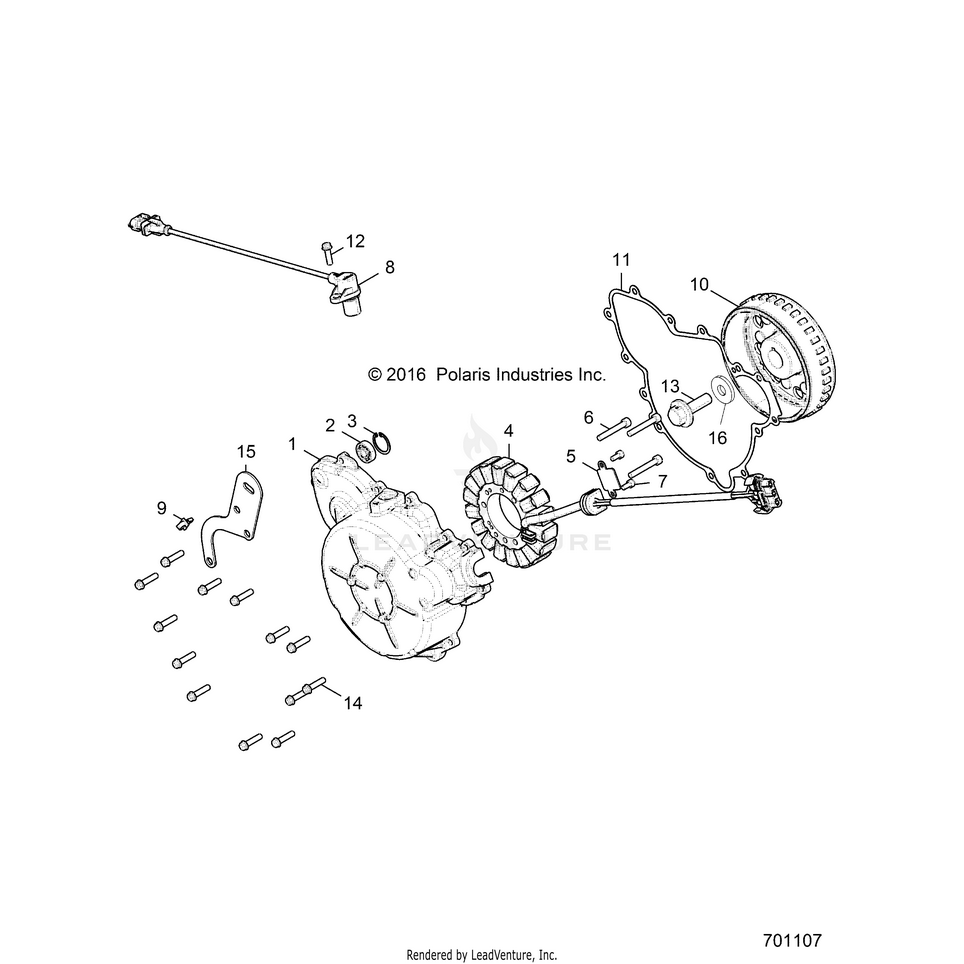 An Image of a Genuine Polaris Parts Schematic Diagram showing the schematic - ENGINE: STATOR & FLYWHEEL - 2017 POLARIS RANGER XP 1000