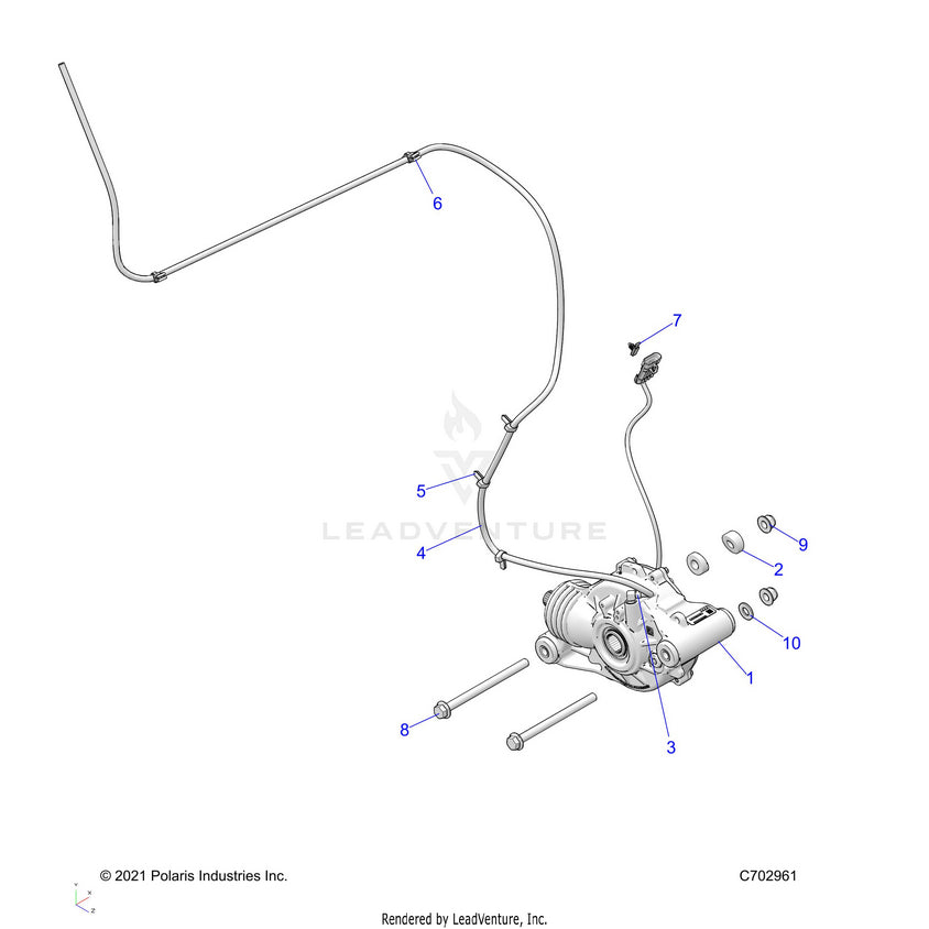 An Image of a Genuine Polaris Parts Schematic Diagram showing the schematic - DRIVE TRAIN: FRONT GEARCASE MOUNTING - 2022 POLARIS RANGER XP 1000 WATERFOWL EVAP