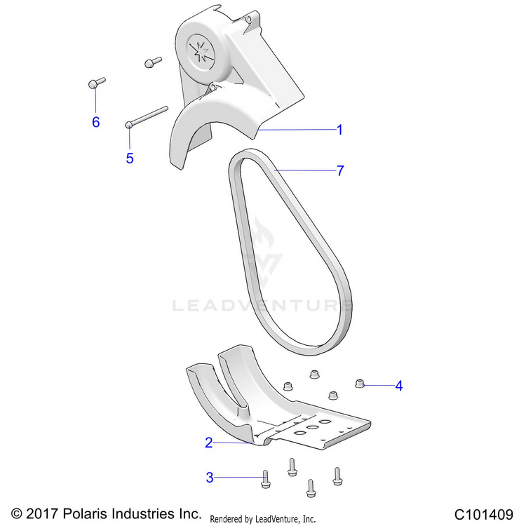 An Image of a Genuine Polaris Parts Schematic Diagram showing the schematic - DRIVE TRAIN: CHAIN GUARD - 2019 POLARIS RANGER 150 EFI