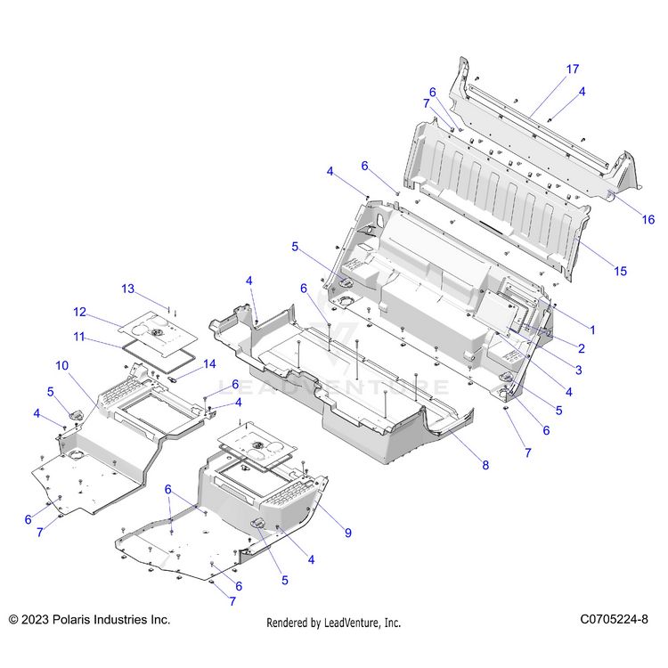 An Image of a Genuine Polaris Parts Schematic Diagram showing the schematic - BODY: FLOOR REAR CLOSEOFFS - 2024 POLARIS XPEDITION XP5 ULTIMATE