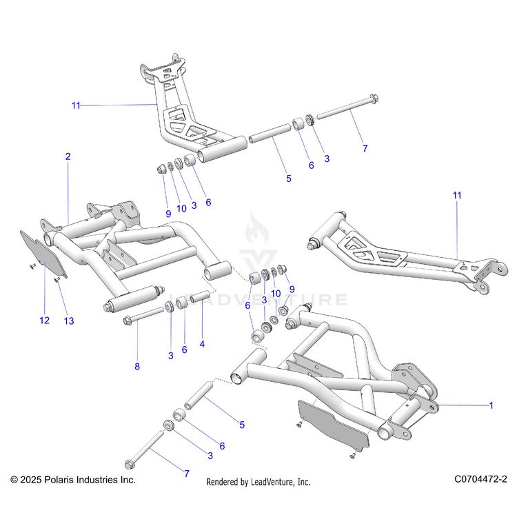 An Image of a Genuine Polaris Parts Schematic Diagram showing the schematic - SUSPENSION: REAR CONTROL ARMS - 2026 POLARIS GENERAL XP 4 1000 PREMIUM