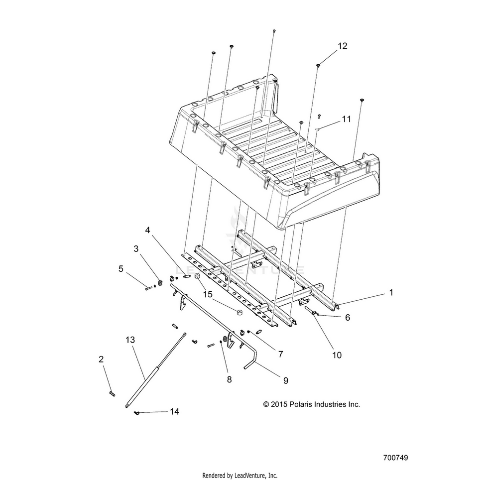An Image of a Genuine Polaris Parts Schematic Diagram showing the schematic - BODY: BOX MOUNTING - 2018 POLARIS RANGER EV