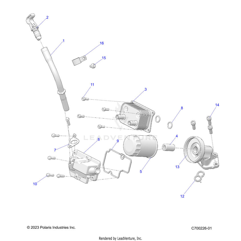 An Image of a Genuine Polaris Parts Schematic Diagram showing the schematic - ENGINE: DIPSTICK & OIL FILTER - 2023 POLARIS RANGER XP 1000 NORTHSTAR EVAP