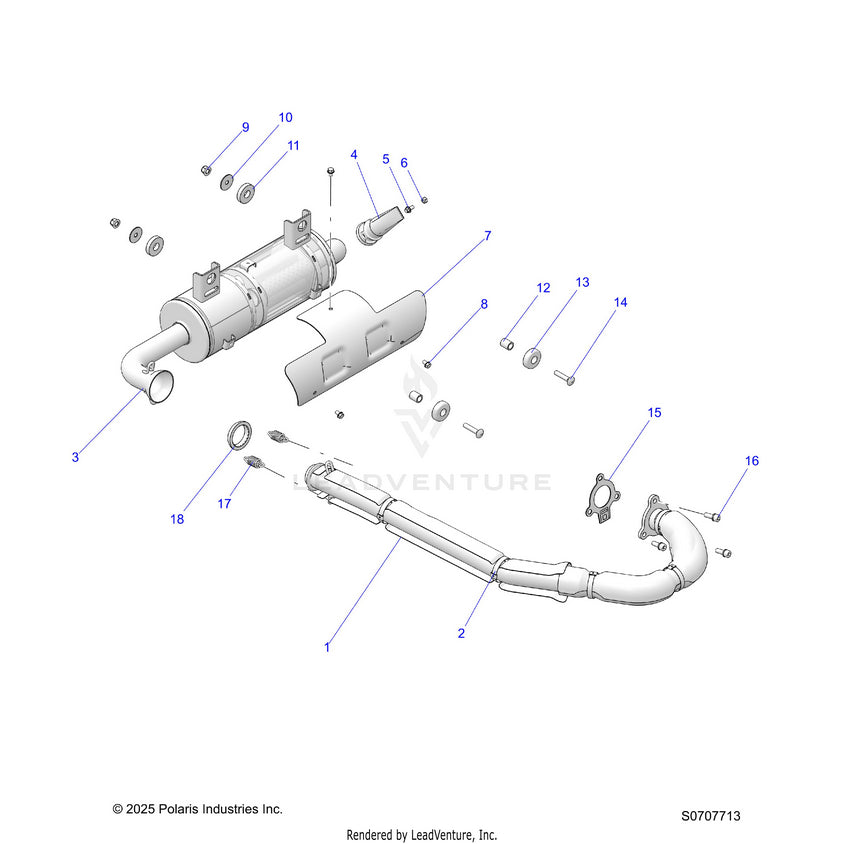 An Image of a Genuine Polaris Parts Schematic Diagram showing the schematic - ENGINE: EXHAUST SYSTEM - 2026 POLARIS RANGER 500