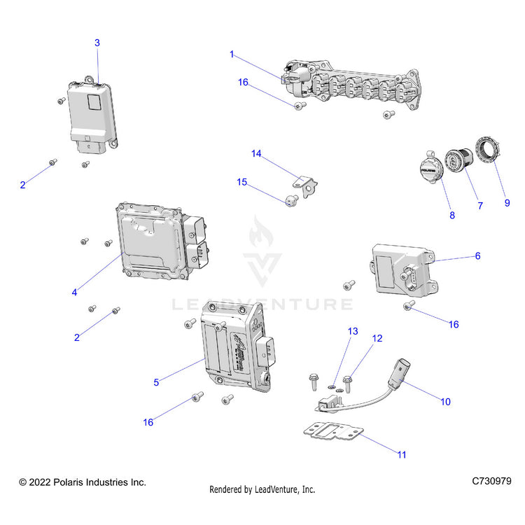 An Image of a Genuine Polaris Parts Schematic Diagram showing the schematic - ELECTRICAL: WIRE HARNESS COMPONENTS - 2024 POLARIS RANGER XD 1500 PREMIUM