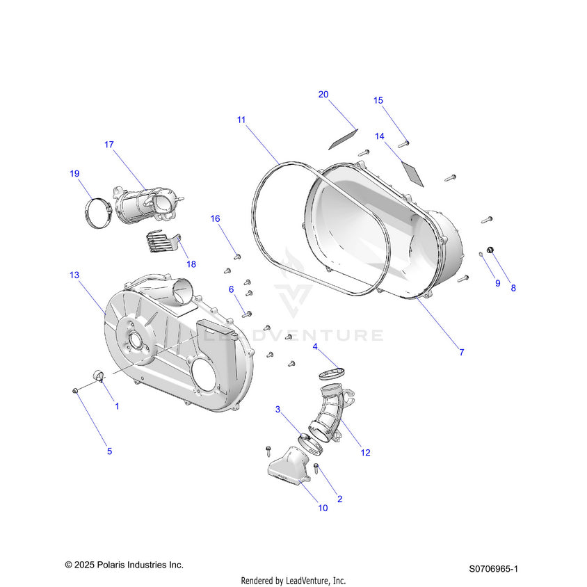 An Image of a Genuine Polaris Parts Schematic Diagram showing the schematic - DRIVE TRAIN: CLUTCH COVER & DUCTING - 2026 POLARIS RANGER 570 CREW