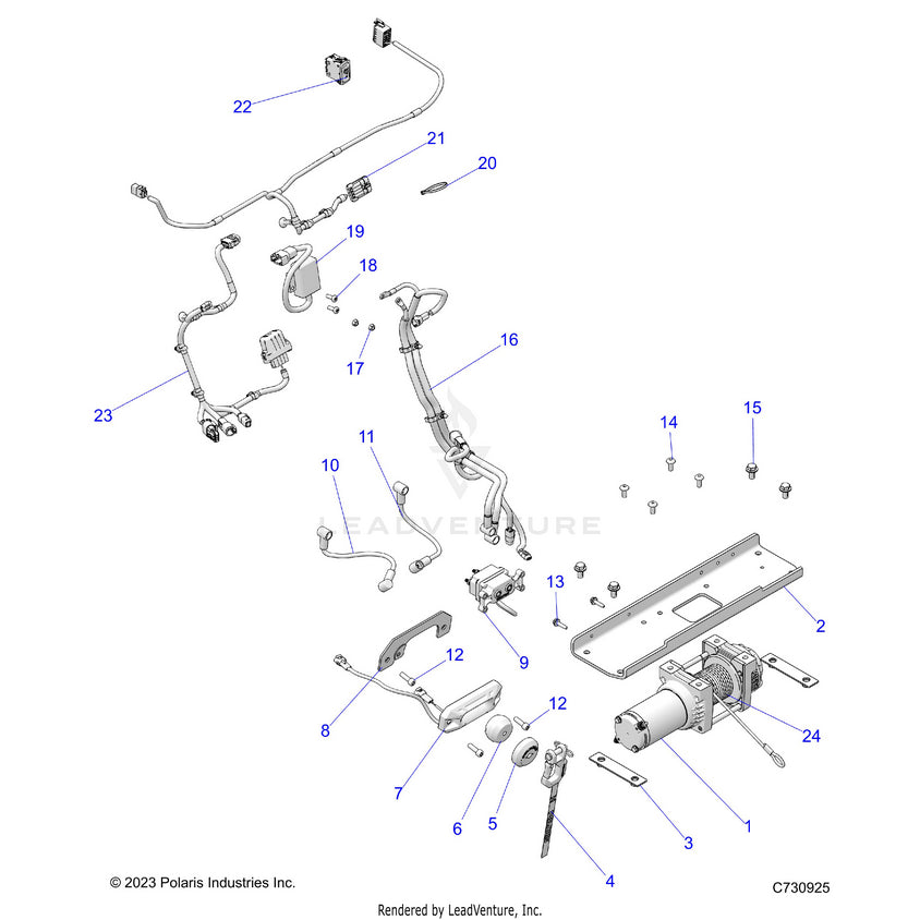 An Image of a Genuine Polaris Parts Schematic Diagram showing the schematic - BODY: WINCH - 2024 POLARIS RANGER 570 CREW NORTHSTAR