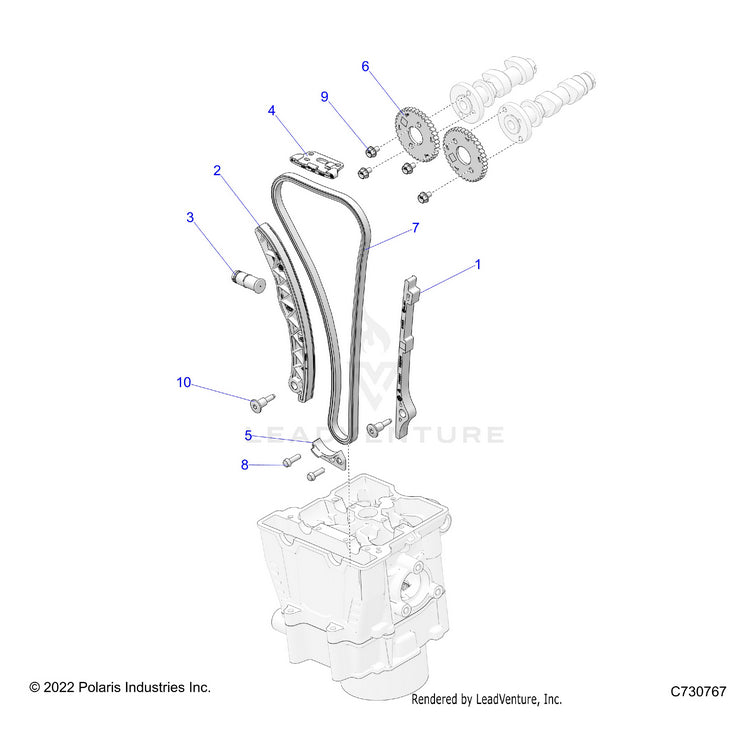 An Image of a Genuine Polaris Parts Schematic Diagram showing the schematic - ENGINE: CAM CHAIN & SPROCKET - 2023 POLARIS RANGER 570 CREW FULL SIZE