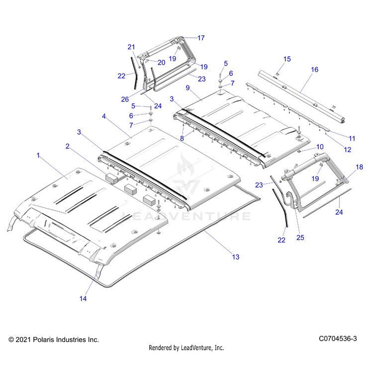 An Image of a Genuine Polaris Parts Schematic Diagram showing the schematic - BODY: ROOF - 2024 POLARIS XPEDITION ADV 5 ULTIMATE