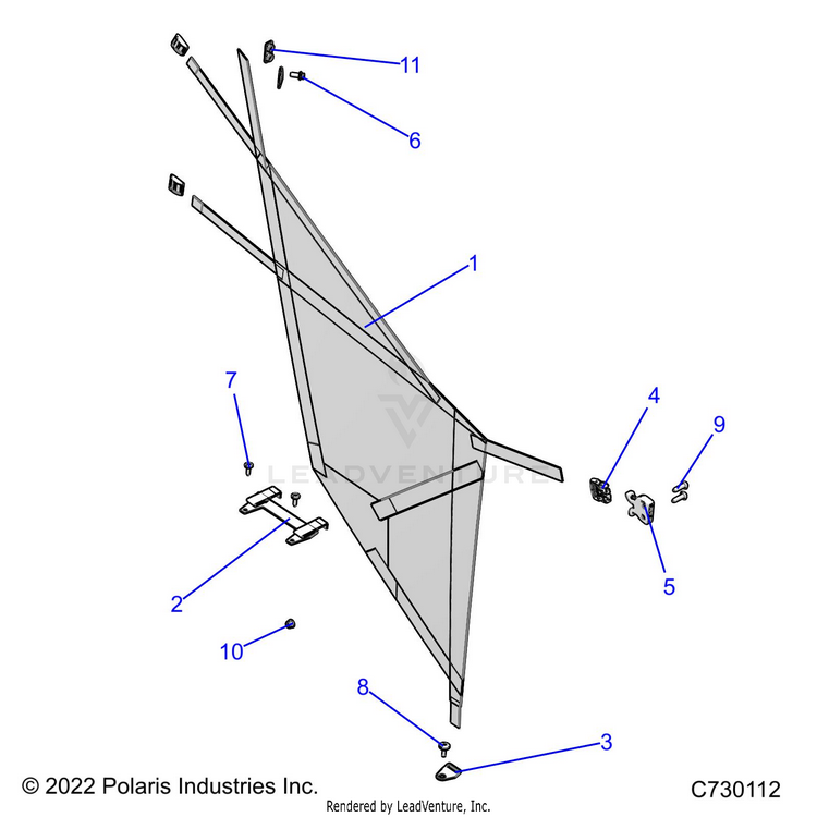 An Image of a Genuine Polaris Parts Schematic Diagram showing the schematic - BODY: SIDE NETS - 2022 POLARIS RANGER 570