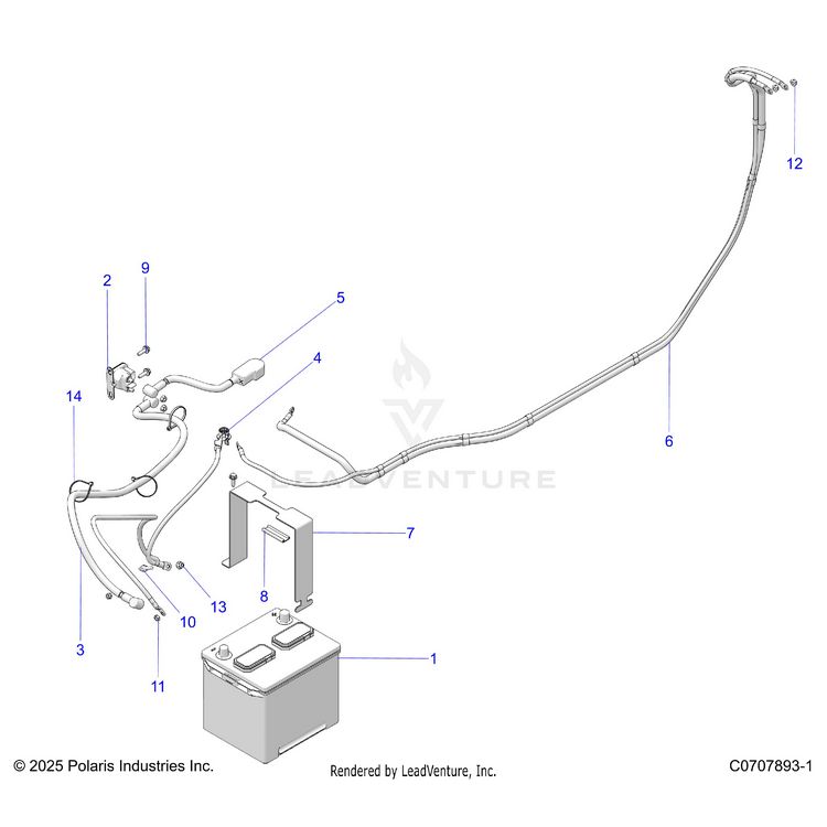 An Image of a Genuine Polaris Parts Schematic Diagram showing the schematic - ELECTRICAL: BATTERY - 2025 POLARIS GENERAL 1000 PREMIUM
