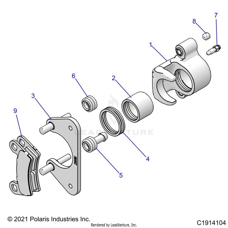 An Image of a Genuine Polaris Parts Schematic Diagram showing the schematic - BRAKES: REAR CALIPER - 2022 POLARIS RANGER XP 1000 BIG GAME EVAP