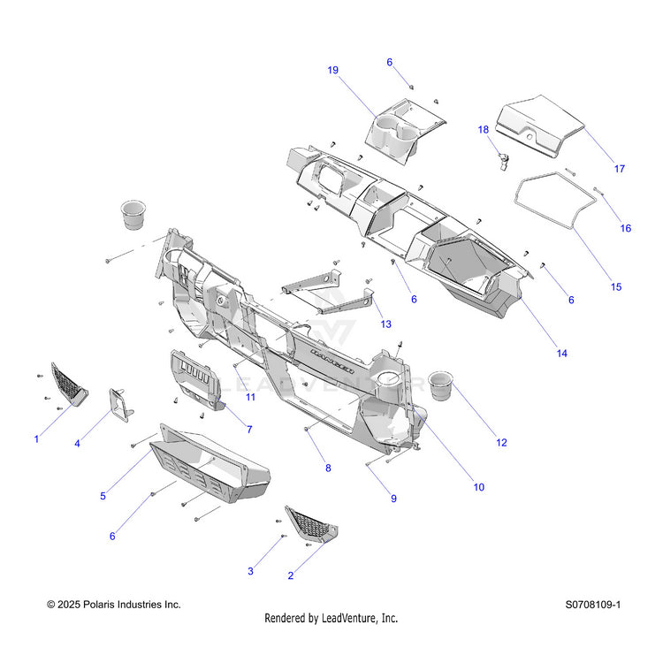 An Image of a Genuine Polaris Parts Schematic Diagram showing the schematic - BODY: DASH - 2026 POLARIS RANGER 1000 CREW EPS