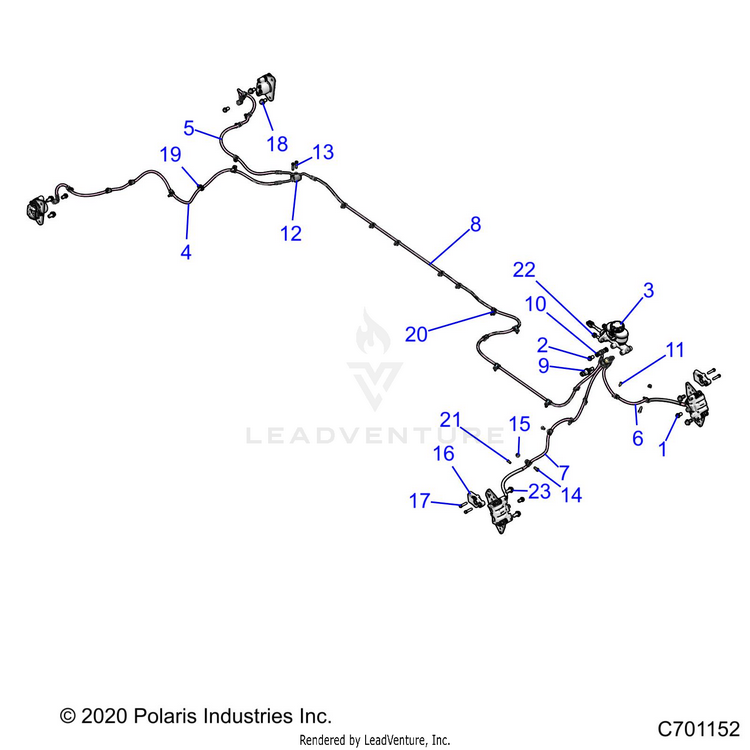 An Image of a Genuine Polaris Parts Schematic Diagram showing the schematic - BRAKES: BRAKE LINES & MASTER CYLINDER - 2021 POLARIS RANGER CREW 1000 EPS PREMIUM