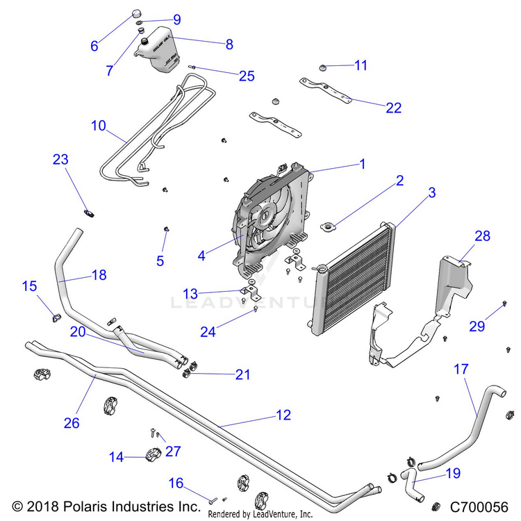 An Image of a Genuine Polaris Parts Schematic Diagram showing the schematic - ENGINE: COOLING SYSTEM - 2018 POLARIS RANGER 1000 EPS
