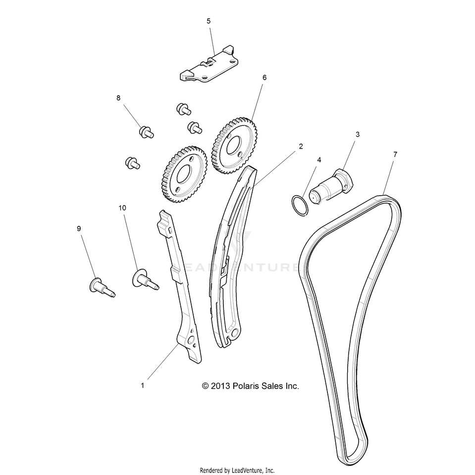 An Image of a Genuine Polaris Parts Schematic Diagram showing the schematic - ENGINE: CAM CHAIN AND TENSIONER - 2016 POLARIS GENERAL 1000 EPS