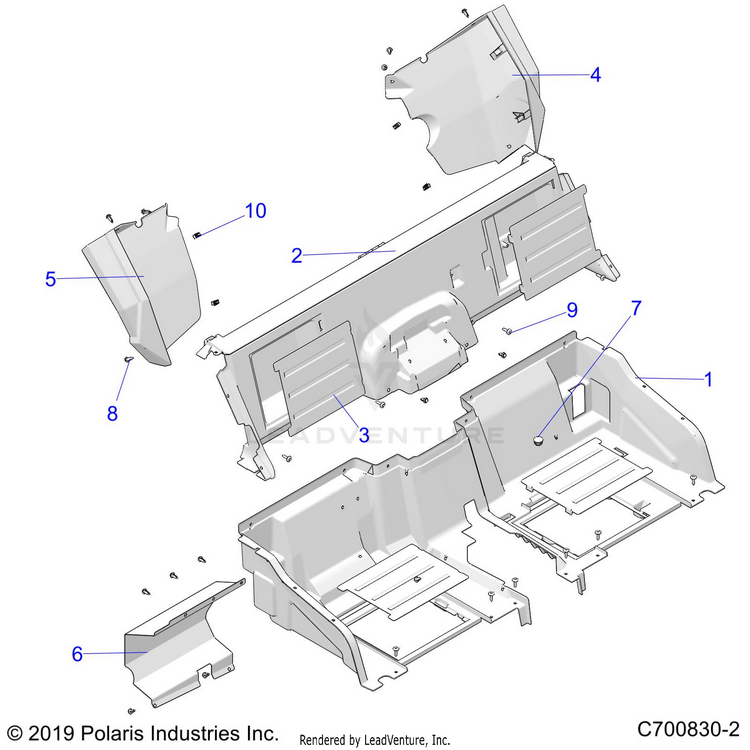 An Image of a Genuine Polaris Parts Schematic Diagram showing the schematic - BODY: REAR CLOSEOFF AND FENDER FLARES - 2020 POLARIS GENERAL XP 4 1000 RIDE COMMAND
