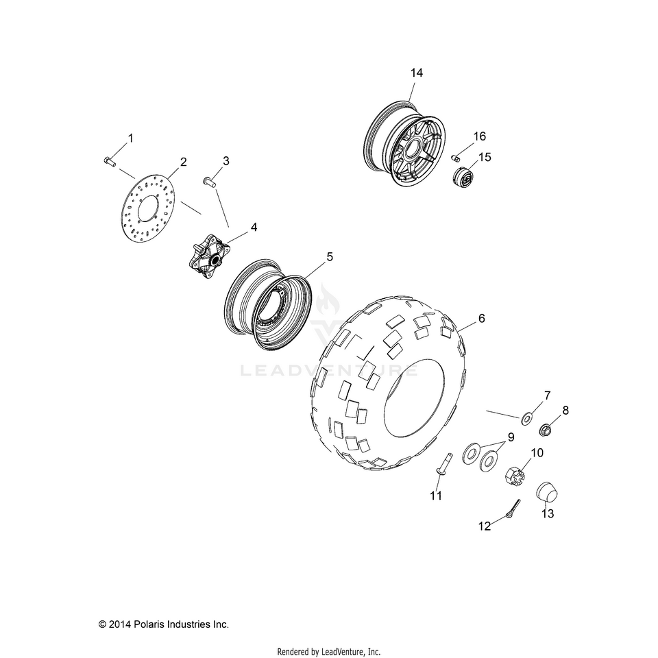 An Image of a Genuine Polaris Parts Schematic Diagram showing the schematic - WHEELS: REAR - 2017 POLARIS RANGER 570
