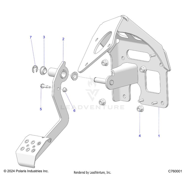 An Image of a Genuine Polaris Parts Schematic Diagram showing the schematic - BRAKES: PEDAL - 2025 POLARIS GENERAL XP 4 1000 ULTIMATE