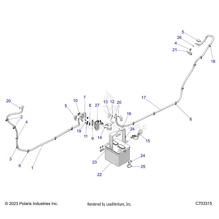 An Image of a Genuine Polaris Parts Schematic Diagram showing the schematic - ELECTRICAL: BATTERY/CABLES - 2024 POLARIS XPEDITION ADV 5 ULTIMATE