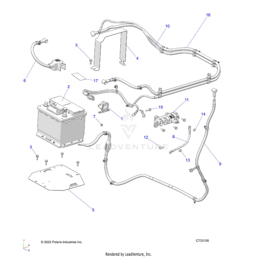 An Image of a Genuine Polaris Parts Schematic Diagram showing the schematic - ELECTRICAL: BATTERY - 2024 POLARIS RANGER 570 CREW NORTHSTAR