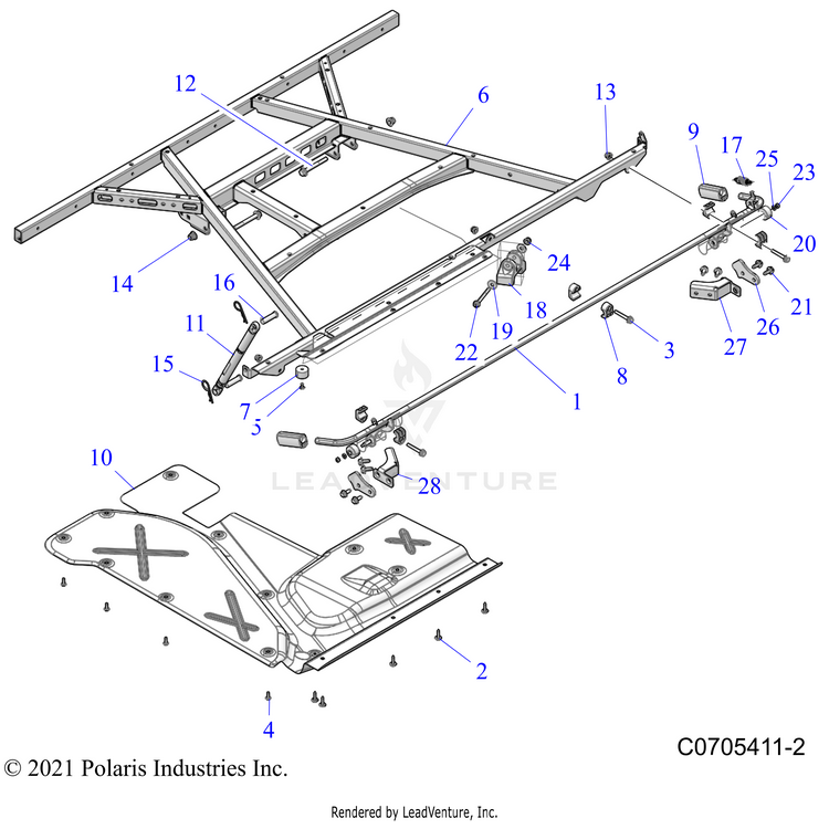 An Image of a Genuine Polaris Parts Schematic Diagram showing the schematic - BODY: BOX MOUNTING - 2022 POLARIS RANGER XP 1000