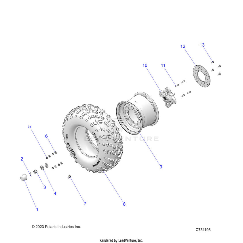 An Image of a Genuine Polaris Parts Schematic Diagram showing the schematic - WHEELS: REAR STEEL - 2024 POLARIS RANGER 570 PREMIUM