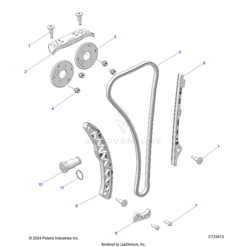 An Image of a Genuine Polaris Parts Schematic Diagram showing the schematic - ENGINE: CAM CHAIN & SPROCKET - 2025 POLARIS RANGER 570 PREMIUM
