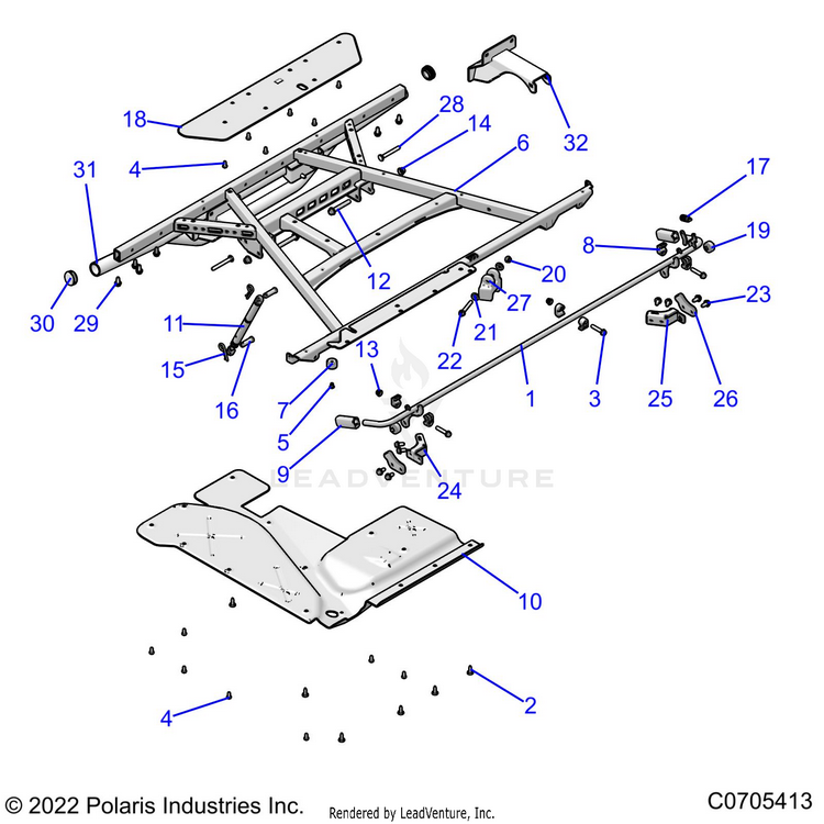 An Image of a Genuine Polaris Parts Schematic Diagram showing the schematic - BODY: BOX MOUNTING - 2022 POLARIS RANGER XP 1000 HIGH LIFTER