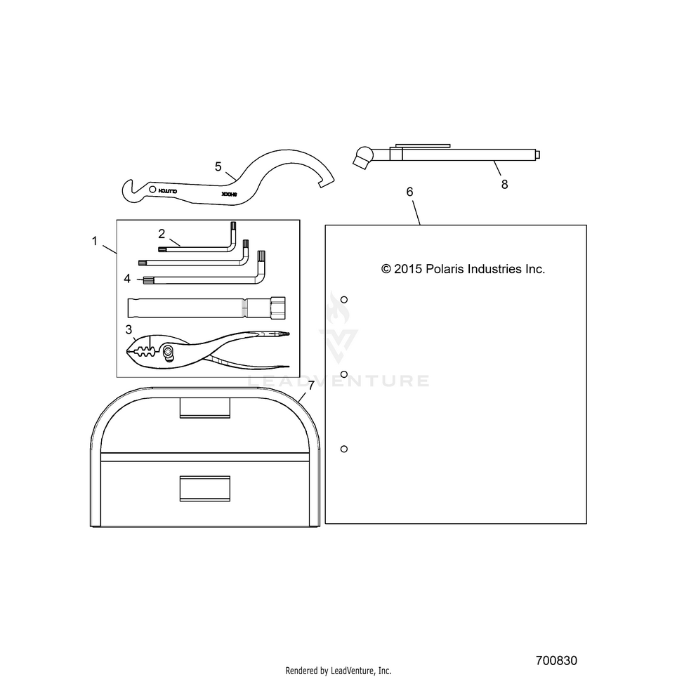 An Image of a Genuine Polaris Parts Schematic Diagram showing the schematic - REFERENCE: OWNERS MANUAL AND TOOL KIT - 2018 POLARIS GENERAL 1000 EPS