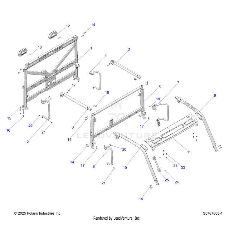 An Image of a Genuine Polaris Parts Schematic Diagram showing the schematic - CHASSIS: CAB FRAME - 2026 POLARIS RANGER 1000 CREW EPS