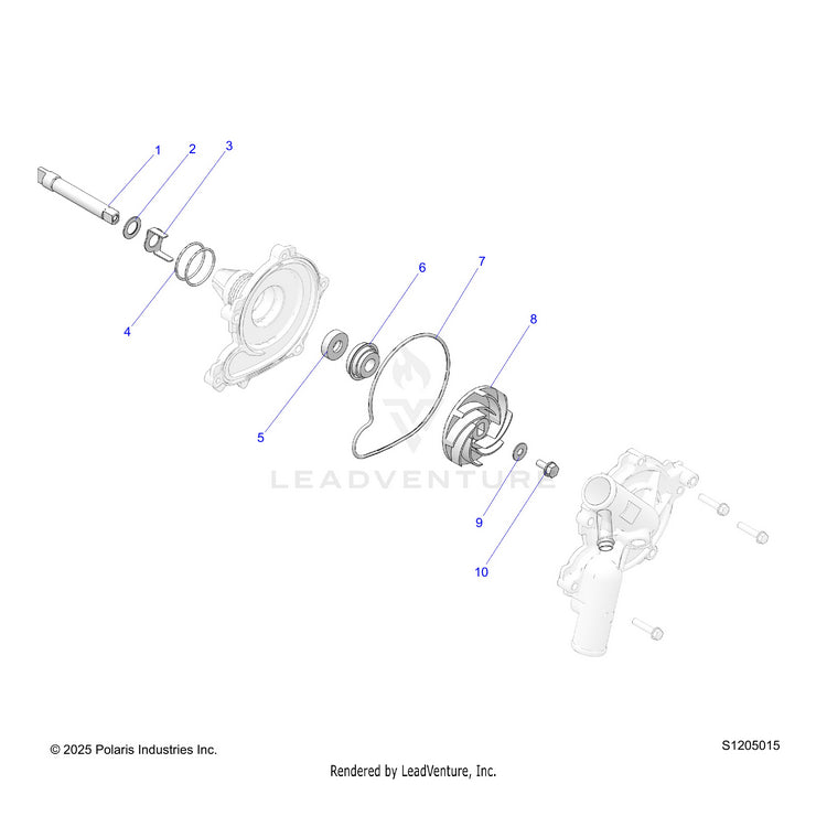 An Image of a Genuine Polaris Parts Schematic Diagram showing the schematic - ENGINE: WATERPUMP ASSEMBLY - 2025 POLARIS RANGER 1000 EPS
